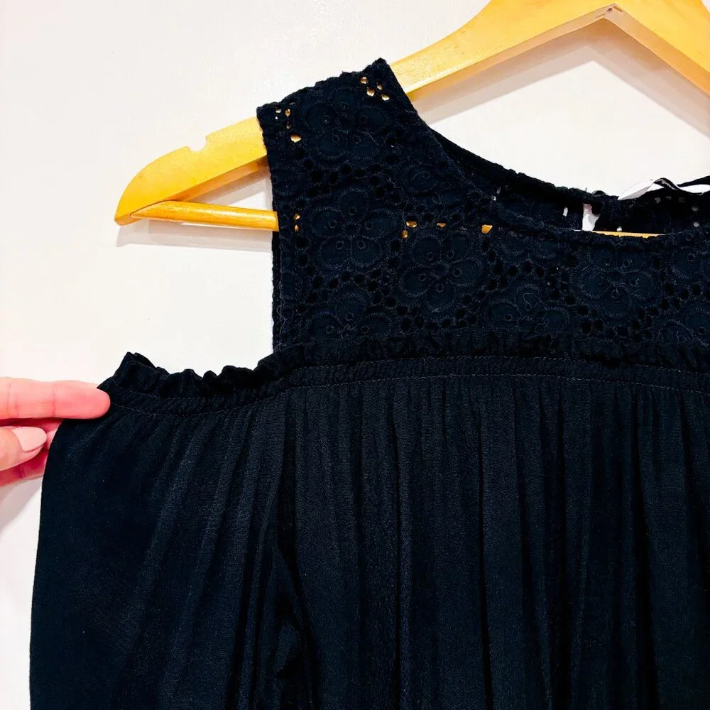 REITMANS Black Cold Shoulder Lace Top | Floral Lace Boho Chic Blouse | Large * - Picture 3 of 8